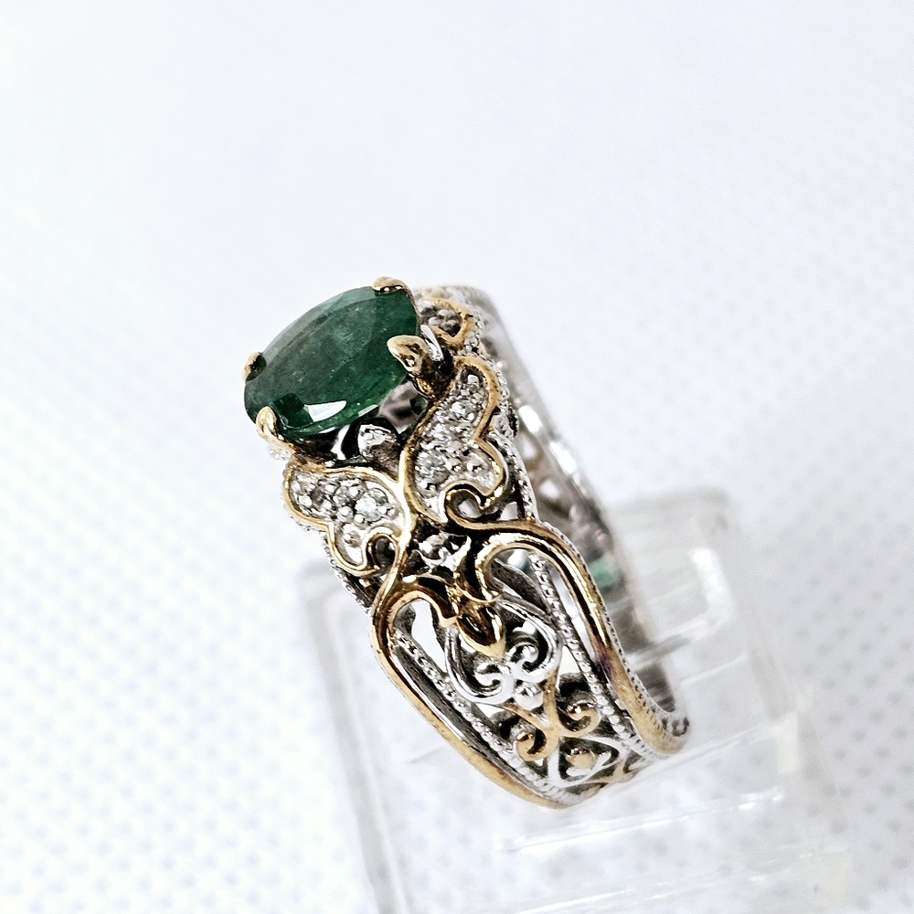 Rare Untreated Emerald & White Zircon Ring Palladium Sterling Silver 18k Sz 7! - Picture 6 of 8